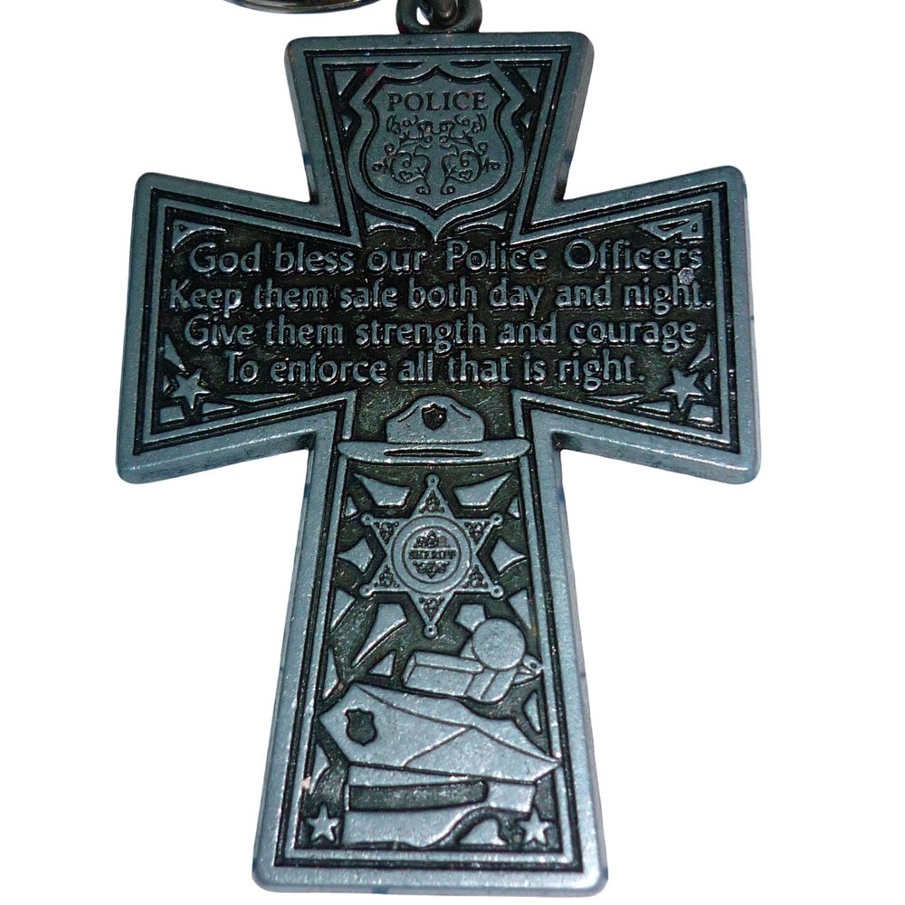 CAMCO Police Officer Prayer Cross‎ Keychain Silver Tone Metal Law Enforcement
